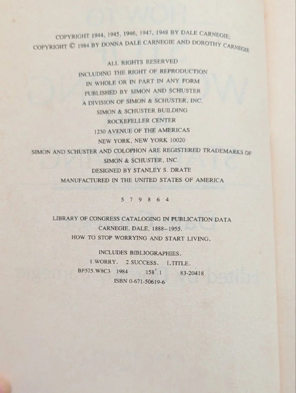 How to Stop Worrying and Start Living - hard Cover. Vintage.